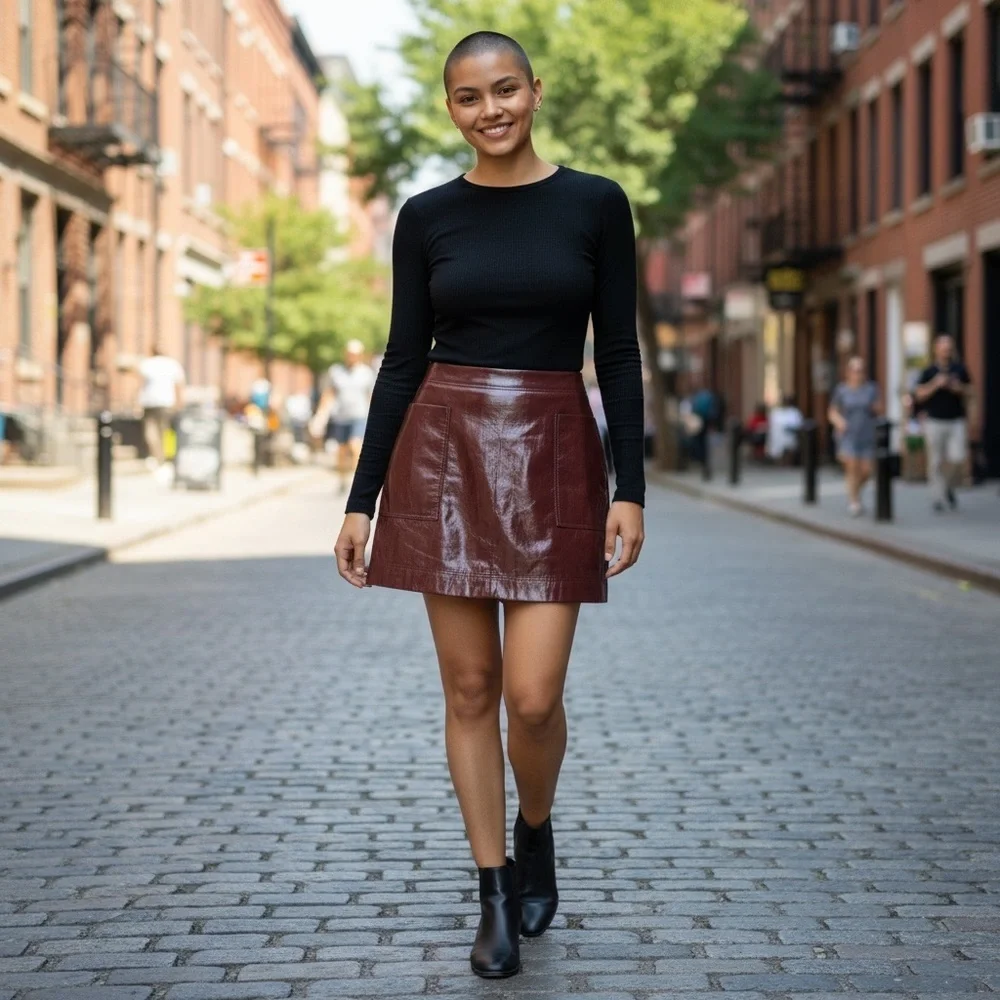 NWT Anthropologie Maeve Mini Skirt Burgundy Brown Patent Women's Size 12